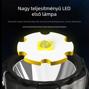LED kézi zseblámpa 360°-os forgással, 600–800 lm, USB újratölthető, 100–200 m hatótáv, 4800 mAh akkumulátor