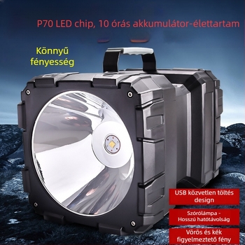 P70 kettős fejű LED zseblámpa – multifunkcionális, újratölthető, 5000mAh, 35W, kézi tekeréses töltés, hatótáv >500 m