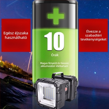 P70 kettős fejű LED zseblámpa – multifunkcionális, újratölthető, 5000mAh, 35W, kézi tekeréses töltés, hatótáv >500 m