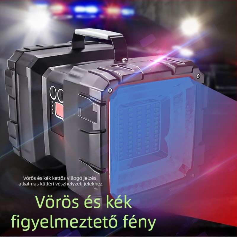 P70 kettős fejű LED zseblámpa – multifunkcionális, újratölthető, 5000mAh, 35W, kézi tekeréses töltés, hatótáv >500 m