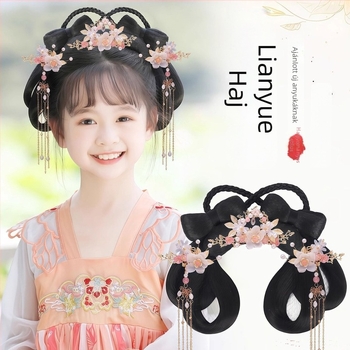 Gyermekeknek Han-dinasztia stílusú fejfedő paróka – rövid selyemszerű haj, modell Lian Yue