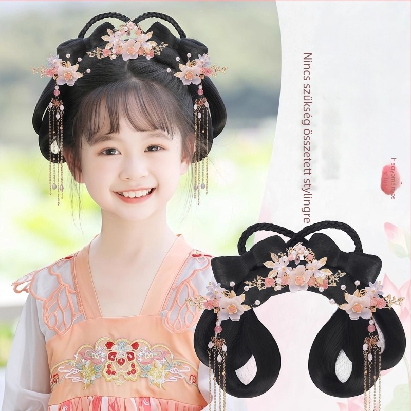 Gyermekeknek Han-dinasztia stílusú fejfedő paróka – rövid selyemszerű haj, modell Lian Yue