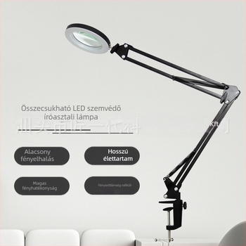 LED nagyító asztali lámpa hosszú kar, klipsz rögzítéssel, USB tápellátás, szemvédelem, CRI ≥90, ideális tanuláshoz