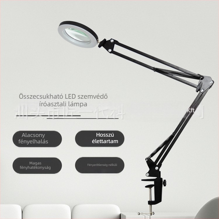 LED nagyító asztali lámpa hosszú kar, klipsz rögzítéssel, USB tápellátás, szemvédelem, CRI ≥90, ideális tanuláshoz