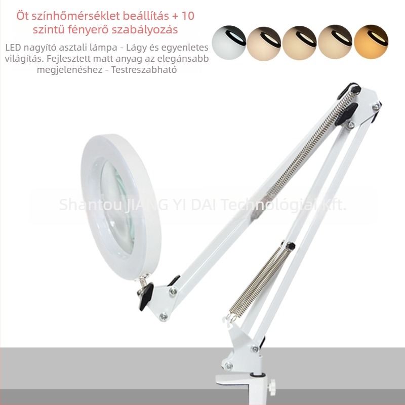 LED nagyító asztali lámpa hosszú kar, klipsz rögzítéssel, USB tápellátás, szemvédelem, CRI ≥90, ideális tanuláshoz