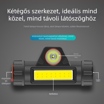Tölthető LED fejlámpa mágneses rögzítéssel, vízálló, 10W, 1200mAh, fénysugár akár 200 m