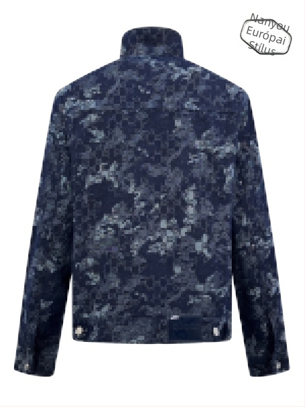 All-over virágos jacquard farmerdzseki - uniszex, álló gallér, cipzár, normál hossz, vízálló és nedvesség-elvezető
