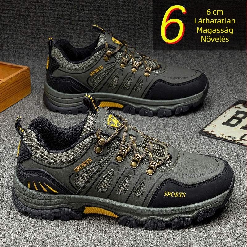 Férfi túrabakancsok — csúszásmentes, kopásálló, belső magasságnövelő, hálós felsőrész, őszi-téli szezon