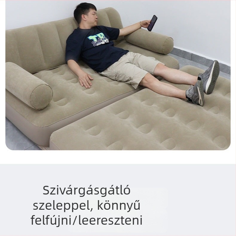 Kültéri kétszemélyes felfújható kanapéágy – összecsukható, beépített pumpa, 3‑rétegű PVC szerkezet, maximális teher 300 kg