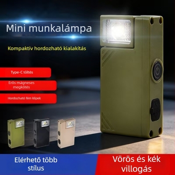 Újratölthető mini munkalámpa forgatható mágneses sapka-klippel – modell JC-306, 3,6 V, ABS ház, élettartam 1 000 000 óra