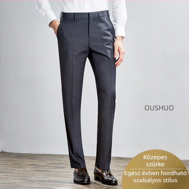 Férfi olasz stílusú egyenes szabású nadrág, slim-fit, professzionális üzleti nadrág, poliészter 70%.