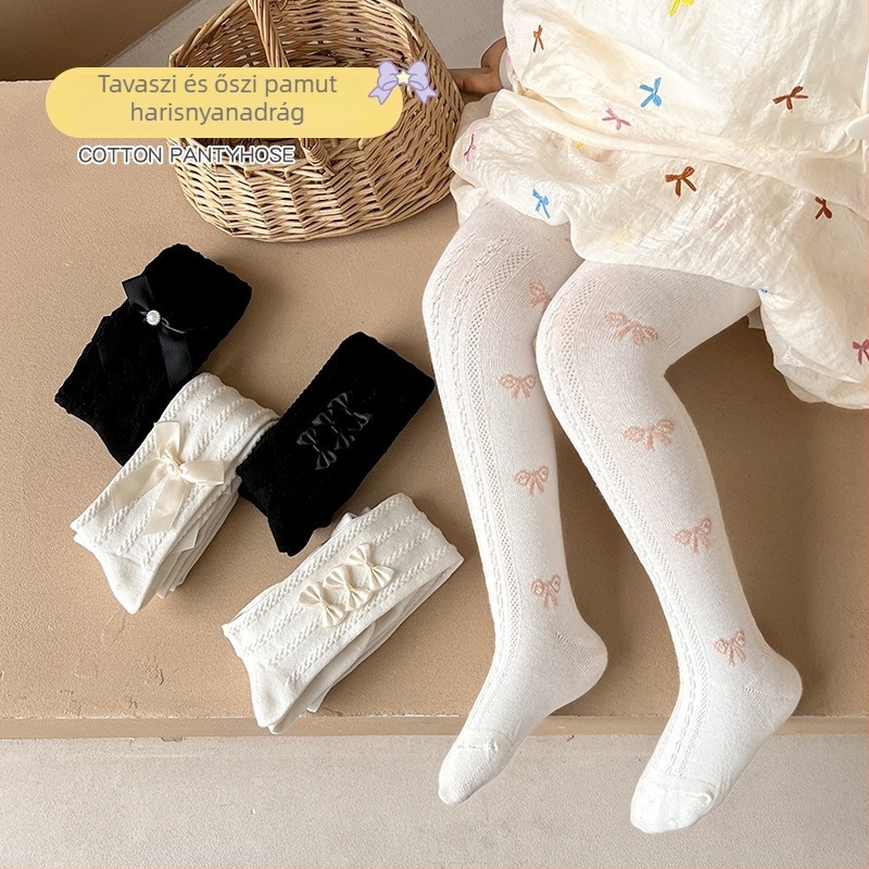 Gyerek harisnya tavasz-ősz, közepes vastagságú, 80% pamut, lélegző, hímzett mintákkal (csíkok, egyszínű, pöttyös)