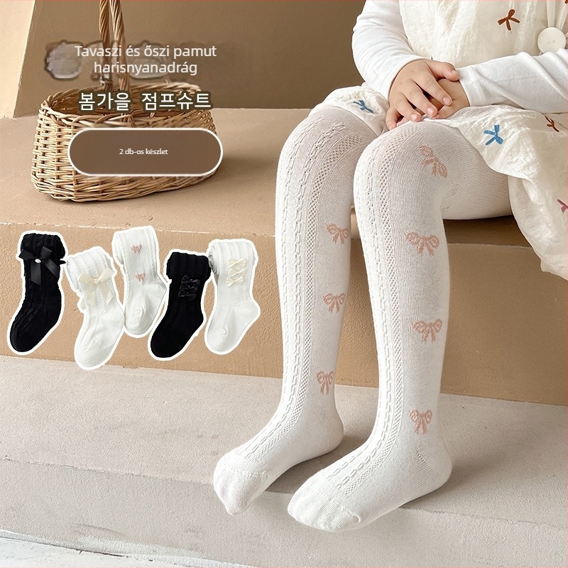 Gyerek harisnya tavasz-ősz, közepes vastagságú, 80% pamut, lélegző, hímzett mintákkal (csíkok, egyszínű, pöttyös)