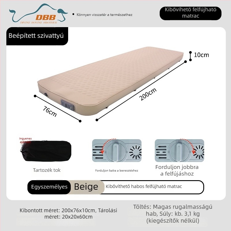 Blackdog automata felfújható matrac elektromos pumpával – 30D elasztikus szövet, 1–2 személyre, 3,2 kg