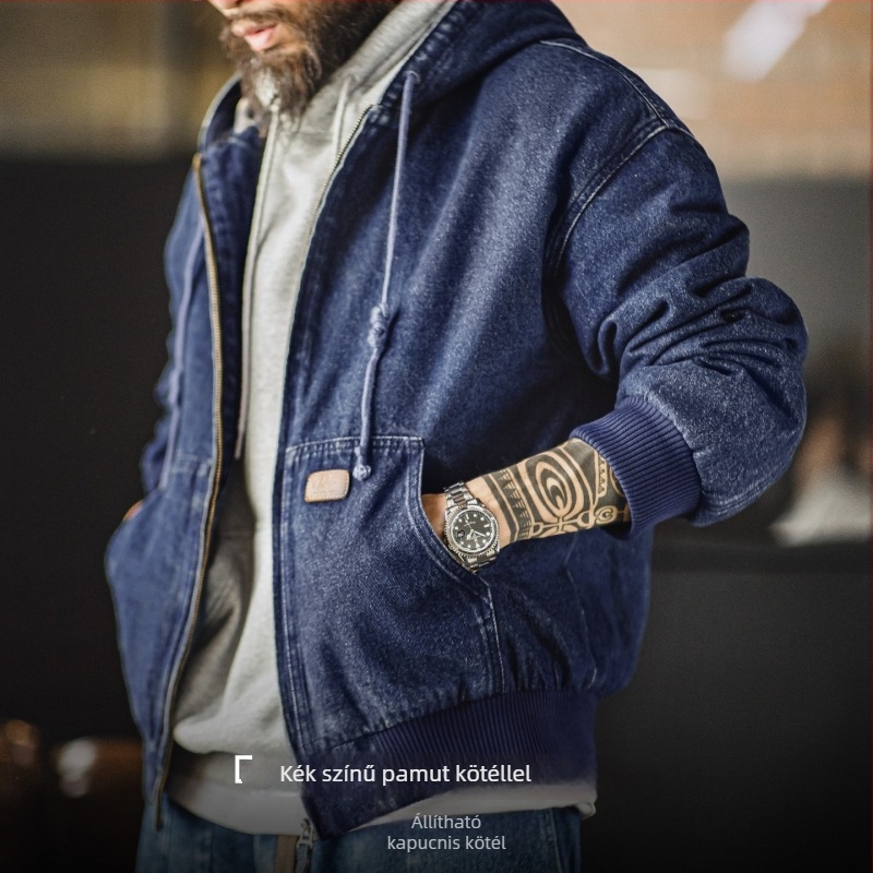 Japán stílusú munkaruha dzseki, kapucnival, pamut anyag, cipzár, több zseb (Őszi 2025)