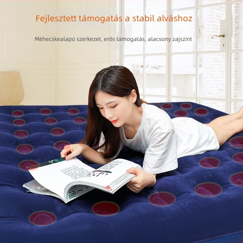 Kültéri felfújható ágy kettős légkészlettel, vastag, hordozható kempinghez; flocking felület; súly 3 kg; teherbírás 180 kg; eredet Shaoxing, Zhejiang