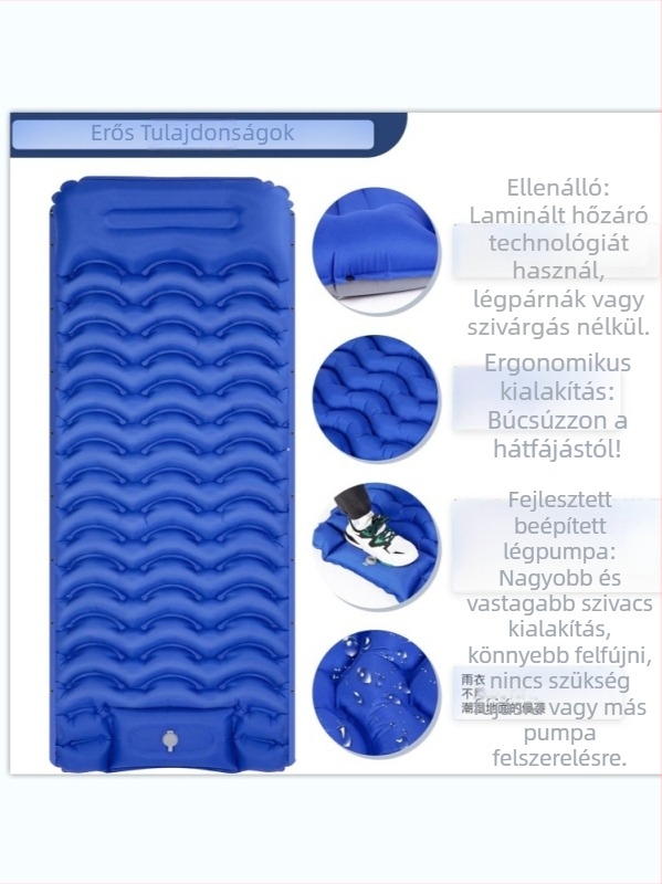Hordozható TPU anyagú felfújható kemping matrac, nedvességálló, kézi pumpával, tinédzsereknek és felnőtteknek, 0,85 kg