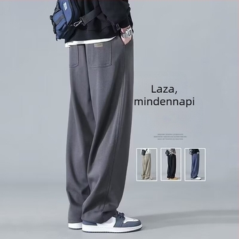 Férfi Casual Nadrág - Koreai Stílus, Egyenes Szár, Középmagas Derék, Elöl Kötős Zárás, Pamut-Mixtanyag
