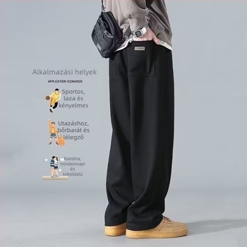 Férfi Casual Nadrág - Koreai Stílus, Egyenes Szár, Középmagas Derék, Elöl Kötős Zárás, Pamut-Mixtanyag