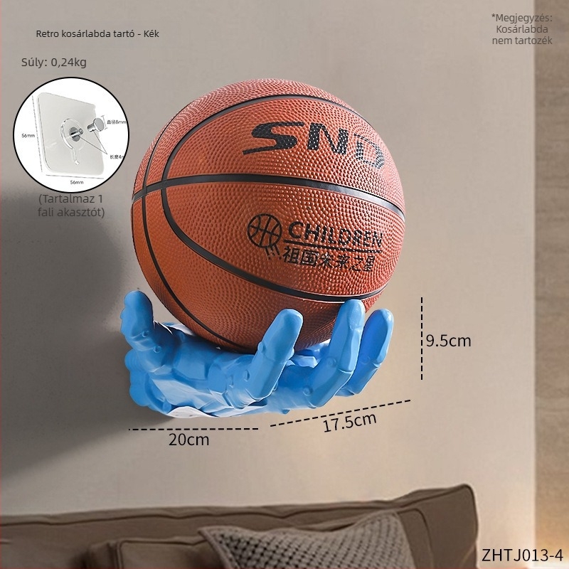 Fali tartó polc cyberpunk stílusban, kosárlabdához, ruházathoz és futballhoz – vinil anyag, fél kézi és fél mechanikus kivitelezés