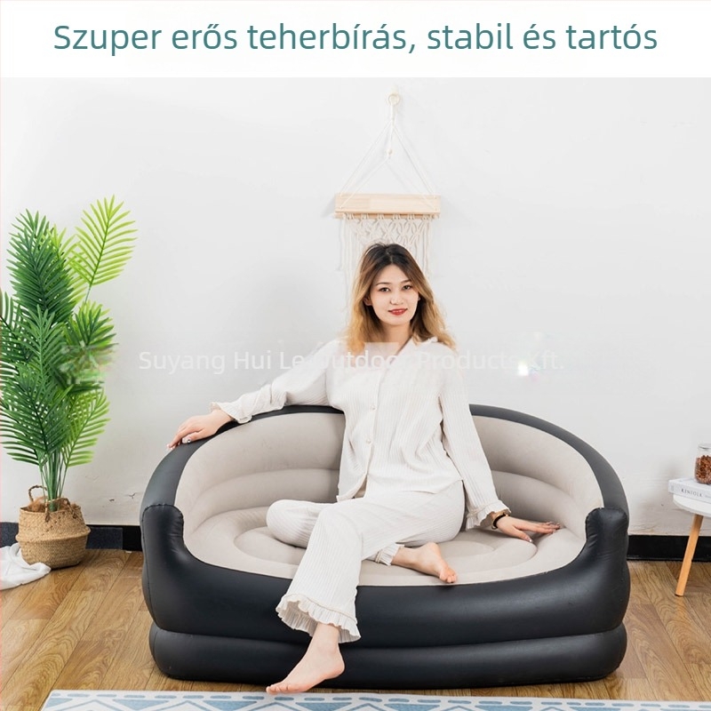 2 személyes felfújható flockolt PVC kanapé bel- és kültéri használatra, összecsukható, levegőpumpával felfújható, modell Srsf