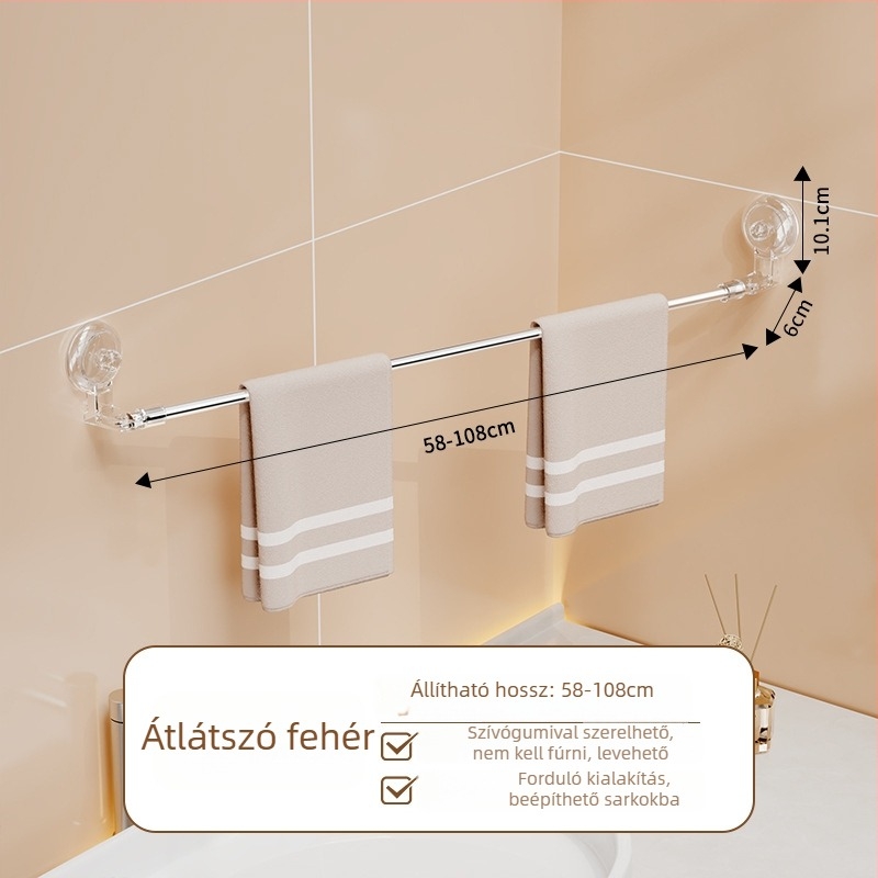 Fúrás nélküli törölközőtartó rozsdamentes acélból, kinyitható, vákuumos falra rögzíthető a fürdőszobába