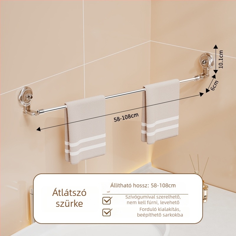 Fúrás nélküli törölközőtartó rozsdamentes acélból, kinyitható, vákuumos falra rögzíthető a fürdőszobába