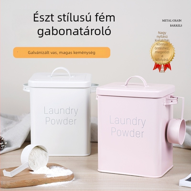 Fém gabonatároló tartály zárható, nedvességálló, élelmiszer-minőségű, rizs, liszt és kutya–macskatáp tárolására, 5–6 L kapacitás