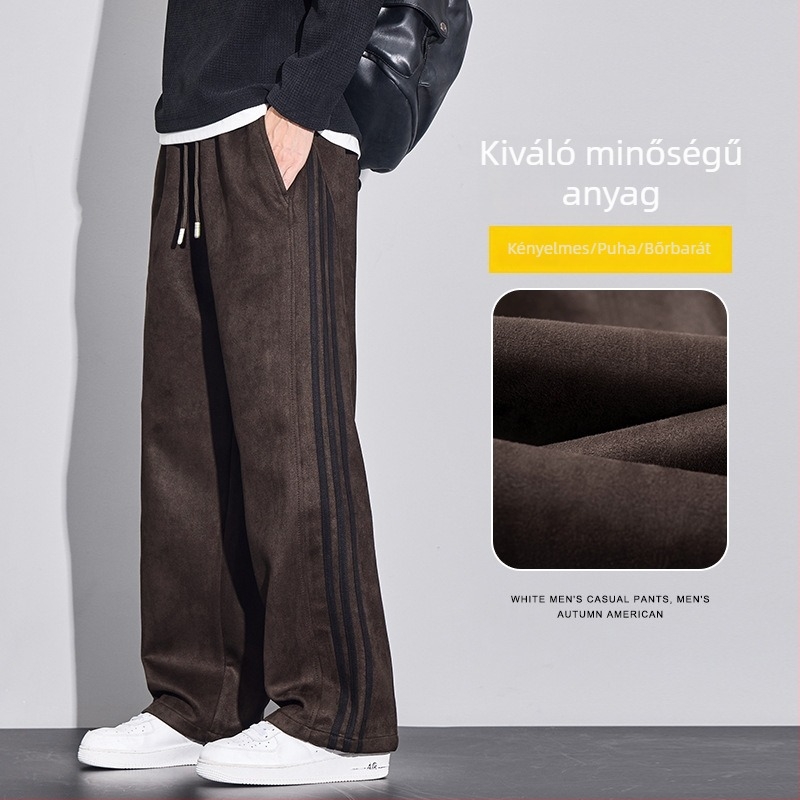 Férfi casual nadrág velúr-szövetből, őszi-téli, háromcsíkos, egyenes szabás, tie-dye, 2025 újdonság