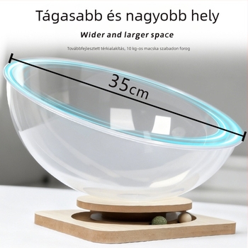 Nagy tágas űrkapszula alakú macskafészek, fával készített forgó játékkal és mentás csalogatóval, átlátszó integrált nyári macskafészek