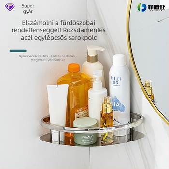 2-emeletes sarokpolc fürdőszobába, 304 rozsdamentes acélból, polírozott felület, teherbírás 5–10 kg