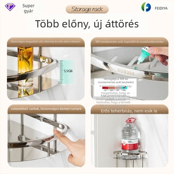 2-emeletes sarokpolc fürdőszobába, 304 rozsdamentes acélból, polírozott felület, teherbírás 5–10 kg