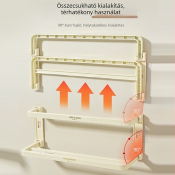 Sokfunkciós, összehajtható fürdőszobai papucsos tartó lefolyóval, falra szerelhető, fúrás nélküli, két szintes tároló (bronzos felület; műanyag)