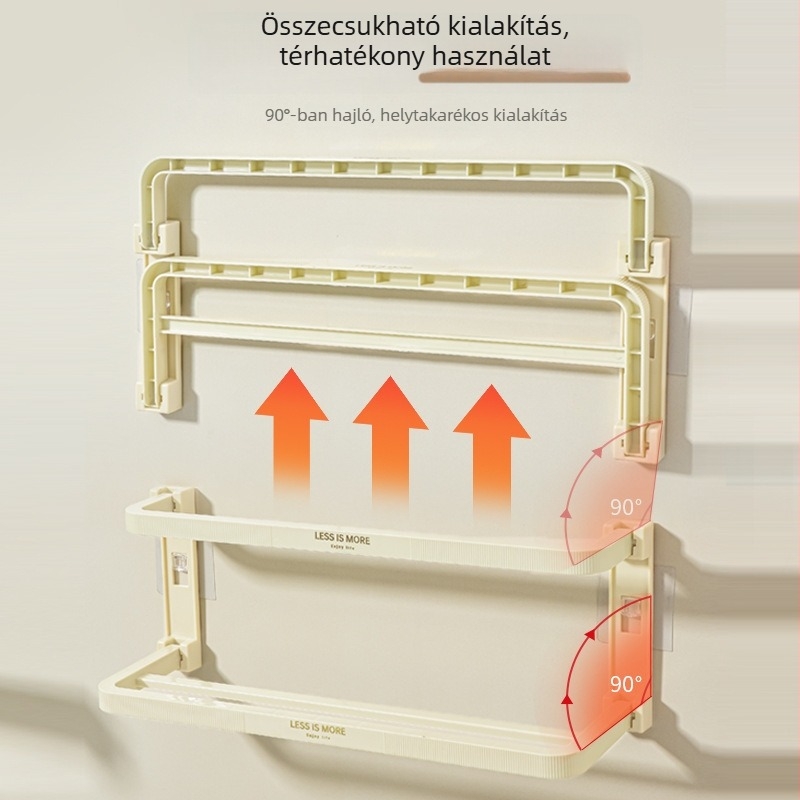 Sokfunkciós, összehajtható fürdőszobai papucsos tartó lefolyóval, falra szerelhető, fúrás nélküli, két szintes tároló (bronzos felület; műanyag)