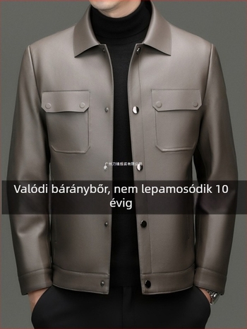Férfi kecskebőr bőrdzseki - lazán szabott, gallér, egyszárnyú zárás, több zseb