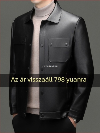Férfi kecskebőr bőrdzseki - lazán szabott, gallér, egyszárnyú zárás, több zseb