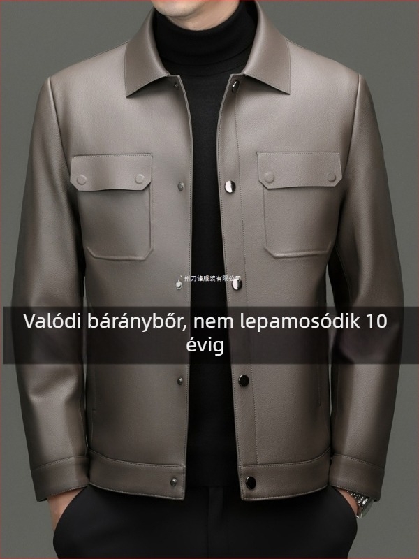 Férfi kecskebőr bőrdzseki - lazán szabott, gallér, egyszárnyú zárás, több zseb