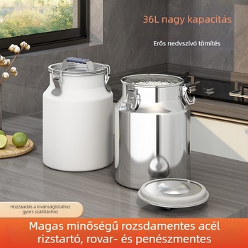 Fém gabonatároló tartály, zárható, nedvességálló és rovarmentes, tetővel