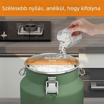 Fém gabonatároló tartály, zárható, nedvességálló és rovarmentes, tetővel