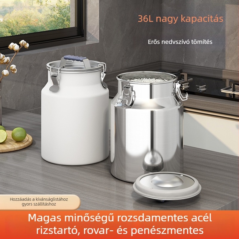 Fém gabonatároló tartály, zárható, nedvességálló és rovarmentes, tetővel