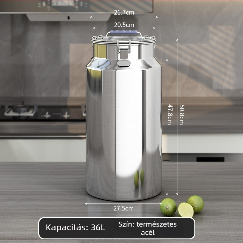 Fém gabonatároló tartály, zárható, nedvességálló és rovarmentes, tetővel