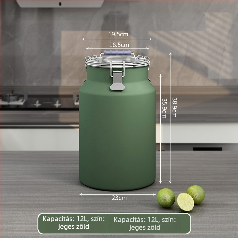 Fém gabonatároló tartály, zárható, nedvességálló és rovarmentes, tetővel