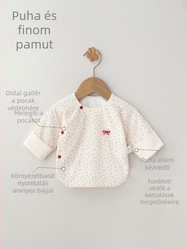 Ouyuan Floral Whisper Újszülött Ultra‑Vékony Pamut Top, Half-Back Design, Környakú, Kapucni Nélkül, 100% Pamut, Sima Brushed Tapintású Felület, 0–12 Hónap, Tavasz/Ősz