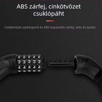 Kerékpár- és motorkerékpár lánc zár jelszóval, lopás elleni, modell 601, mangánacél belső mag + polipropilén burkolat, tömeg 0,7 kg