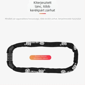 Kerékpár- és motorkerékpár lánc zár jelszóval, lopás elleni, modell 601, mangánacél belső mag + polipropilén burkolat, tömeg 0,7 kg
