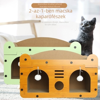 3D többfunkciós, kétszintes macska karmoló deszka beépített kanapéval és fészekkel; kopásálló és nem hullik a szőrszálak