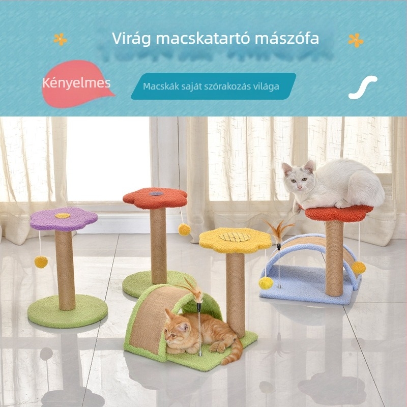Macska mászókeret plüss anyaggal, 1 db a dobozban, saját márka, aranyos stílus, sisál oszlop és karcoló deszka