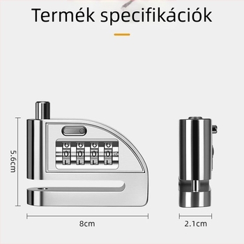 4 számjegyű tárcsafék-zár kerékpárokhoz, elektromos kerékpárokhoz és motorkerékpárokhoz – Modell D01, alumíniumötvözet, 235 g, Testreszabás elérhető