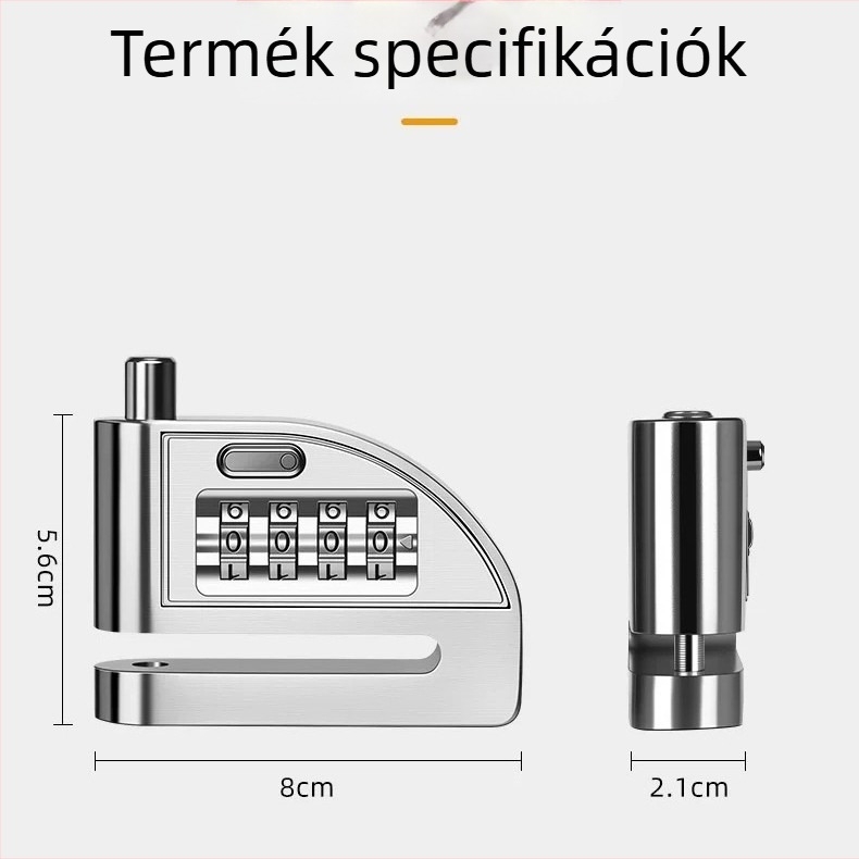 4 számjegyű tárcsafék-zár kerékpárokhoz, elektromos kerékpárokhoz és motorkerékpárokhoz – Modell D01, alumíniumötvözet, 235 g, Testreszabás elérhető