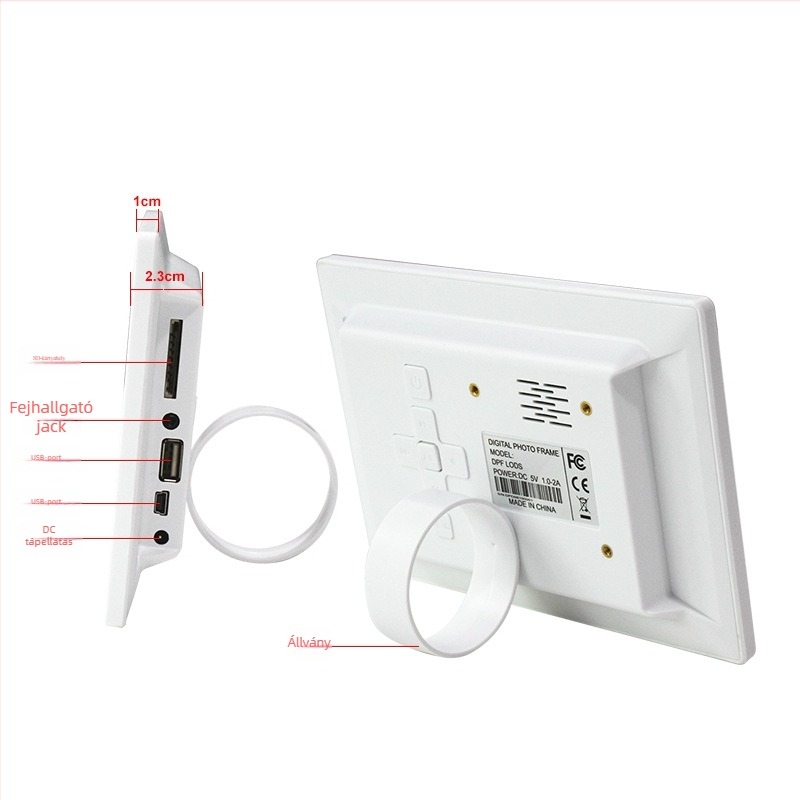 7 hüvelykes HD LED digitális képkeret kártyaalapú lejátszással; képek és videók lejátszása; felbontás 800×480; SD/USB/MMC kártya-támogatás; 16:9 képarány; modell DPF-706